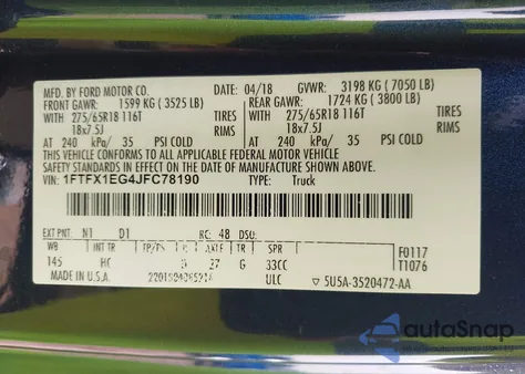 2018 Ford F150 Super Cab из США, поврежденный, VIN 1FTFX1EG4JFC78190